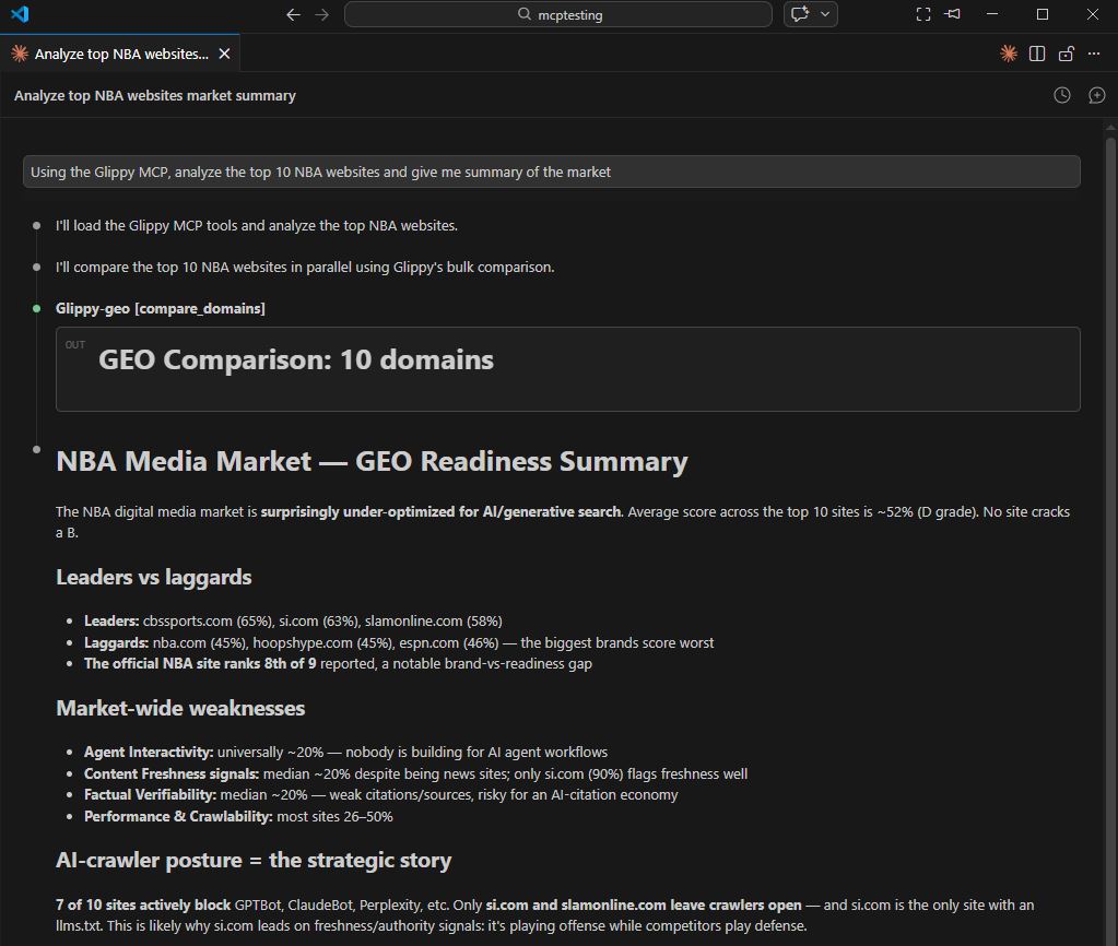 Glippy MCP Server in action inside an AI assistant